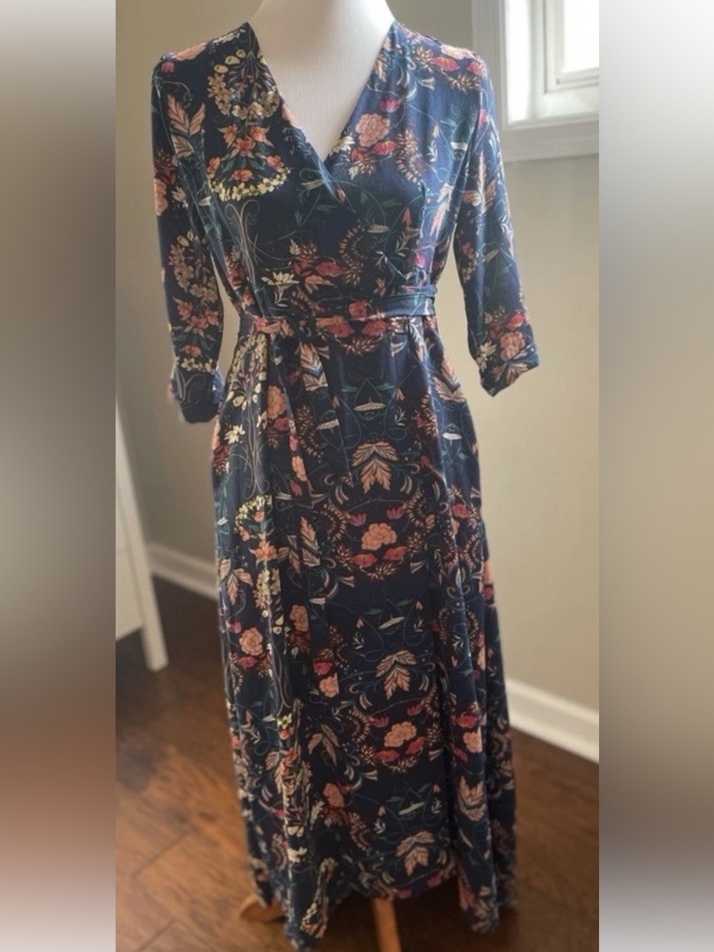 Hayden Navy Blue Floral Wrap Maxi Dress